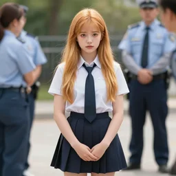 a cute teen a girl with ginger hair and shirt and skirt getting arrested for not being blonde hair girl