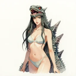 a watercolor ink painting of a kaiju goddess of destruction hiding as a human in the style of jean giraud in the style of moebius trending on artstation deviantart pinterest detailed realistic hd 8 k high resolution