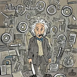 albert einstein as cartoon charakter, in the style of the midnight gospel