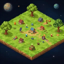 close up isometric view of a small colony, on an alien grassland, on an alien planet, from a space themed point and click 2 d graphic adventure game, set design inspired by hg gigger, art inspired by thomas kinkade