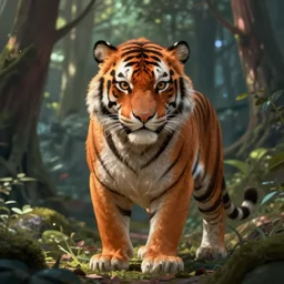 digital painting of a cool tiger, forest, genndy tartakovsky, in the style of pixar