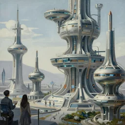 a beautiful painting of an elaborate utopian sci - fi scene painted by hr giger and lisa frank, detailed, unreal engine, 4 k octane render, raytracing, volumetric lighting, epic, shadows,