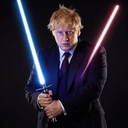 boris johnson holding a lightsaber. starwars