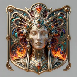 artstation futuristic 3 d model of hyper - detailed!!! beautiful groovypunk queen of fractal magma in full regal attire. face portrait. art nouveau!!!, symbolist, baroque, giant fractal details. horizontal symmetry by zdzisław beksinski, iris van herpen, raymond and alphonse mucha. hyper - real, beautiful