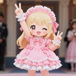 joe biden wearing a cute pink frilly dress holding up a peace sign, kawaii, cute pose, anime pose, feminine girly dress