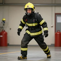 an heroic firefighter in action in black and yellow uniform, inside the white house, fire flames, sharp details, sharp focus, photorealistic, octane, hyper detailed, trending on deviantart, illustration, by jordan grimmer and greg rutkowski and pine ( ハイネ ), intricate