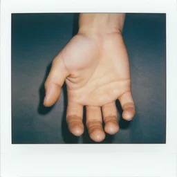 close - up photo of a dismembered hand taken with a polaroid