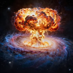 atomic explosion on galaxy, art by greg rutkowski, intricate, ultra detailed, photorealistic, vibrante colors, trending on artstation, octane render, 4 k, 8 k