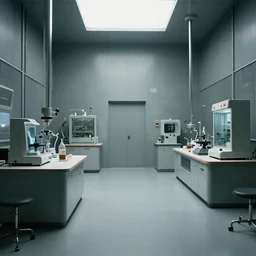 noisy color photograph of a retrofuturist liminal space, laboratory, prison, minimalist, cinematic