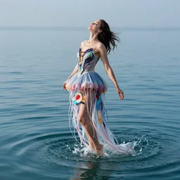 a woman wearing a jellyfish dress rising up from the water by anny leibovitz, greg rutkowski, paolo roversi, ( ( ( mucha ) ) ) ( ( ( iris van herpen ) ) ), surreal