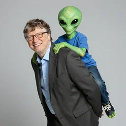 bill gate giving an alien boy a piggyback ride