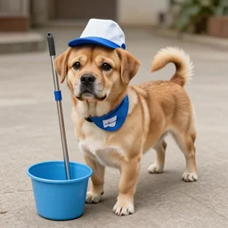 a humanoid dog that works as a janitor