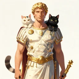 illustration of the roman emperor augustus neko man half cat, character design, art station, epic, elegant, masterpiece of claire almon