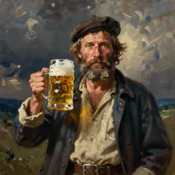 painting of sailor hobo hyperrealism vasily vereshchagin with beer mug