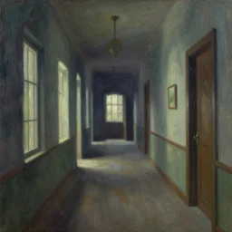 A highly detailed hallway liminal space by Ivan Aivazovsky and Nicholas Roerich, impressionistic brushwork, silent hill aesthetic