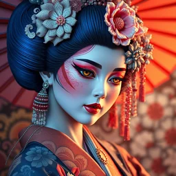colourful geisha in the style of android jones, 1 6 k, ultra detailed, ultra intricate, artstation