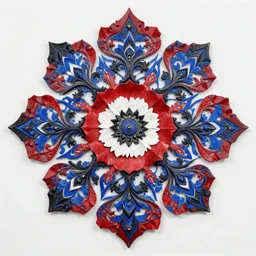 red white blue black bronze sculpture, decoration : 2 2 7 7 behelita wakefire - flower of eternal return, complex geometric fractals