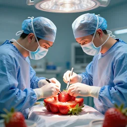 Surgeons operating a strawberry fruit, digital art, trending on artstation, HDR