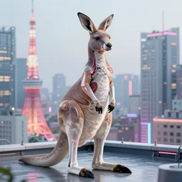 portrait futuristic kangaroo animal, in future cyberpunk tokyo rooftop , sci-fi, fantasy, intricate, very very beautiful, elegant, human anatomy, neon light, highly detailed, digital painting, artstation, concept art, smooth, sharp focus, illustration, art by tian zi and WLOP and alphonse mucha