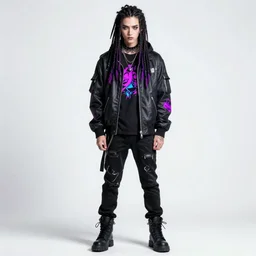 portrait of an aesthetic punk goth guy with long dreads, vaporwave, anime, detailed anime, hyper detailed anime, realistic anime, hyper realistic anime, cel shading, toon shading, straight on, hd, 4 k, 2 point studio lighting, detailed, highly detailed, concept art, full body character concept art,