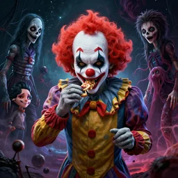 clown eating scariest horror nightmare by beksinski and junji iyo and horiyoshi iii, digital art, deepdream cosmic, 3 d high definition, trending on artstation, photorealistic,, octane, hyper detailed, trending on deviantart, unreal engine
