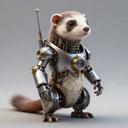 futuristic steampunk ferret - shaped robot, steam - powered 3 d render ferret - shaped mechanical robot