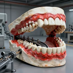 hr giger - designed assembly line made of teeth and gums