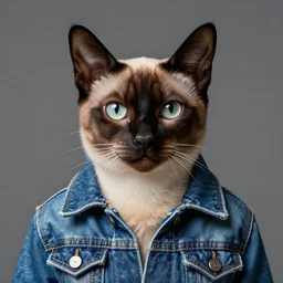 full head photo portrait of a cute egyptian cat made of jeans jacket, medium shot, super realistic, crisp details, sharp, detailed, intricate, volumetric lights, cinematic, shit with hasselblad, octane render