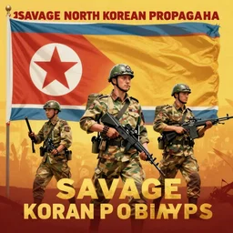“ 2 1 savage north korean propaganda poster, award winning, trending, viral, soviet era colors ”