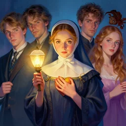 portrait of florence nightingaleholding a faloon lamp to her heart ; by james jean, charlie bowater, tom bagshaw, nikolay makovsky, melanie delon : : enchanting, colorful, ethereal, portrait, manga character design, illustration, hyperrealism, photorealism, digital art, concept art, fantasy