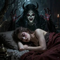 demon watching a person sleep, creepy pasta, scary
