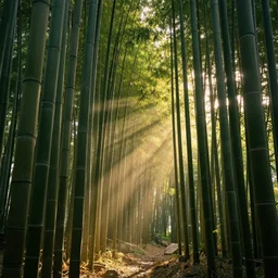 cinematic photo of a bamboo forest, light rays, golden ratio,