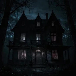 black house filled with darkness, horror, creepy, night