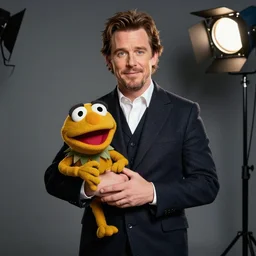 studio portrait still of muppet!!!!! christian bale!!!!!! as a muppet muppet as a muppet, 8 k, studio lighting, key light,