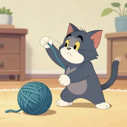 cat playing with a yarn ball, animated