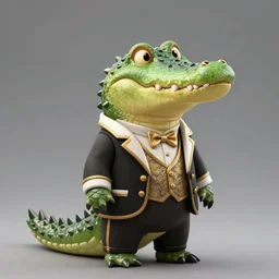anthropomorphic crocodile with small ears wearing an elegant costume from 1 9 9 0 era, realistic, ryohei hase, artgem
