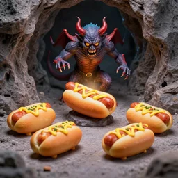 4 5 mm cookbook photography of a hotdog summoning a demon in a grotto, photography by tyler mitchell johfra bosschart