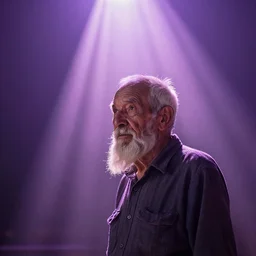 photo of an old man being in purple god rays.