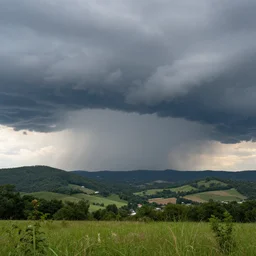 large thunderhead far away down in an ozark valley