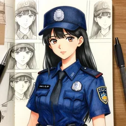 portrait of a beautiful girl with long black hair, wearing police riot uniform, drawn by WLOP, by Avetetsuya Studios, attractive character, colored sketch anime manga panel, trending on Artstation