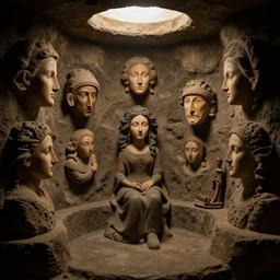 isolation chamber of the prehistoric creators, in the style of David Geddes, Élisabeth Vigée Le Brun, dramatic lighting, establishing shot, detailed and clear beautiful realistic faces, 8k resolution – W 1024