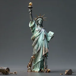 a mechanical steampunk statue of liberty that is able to walk around