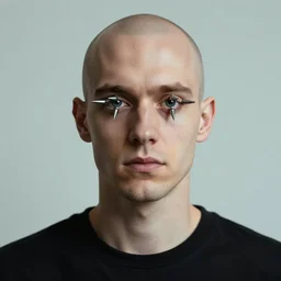 bald man with iron spikes driven through his eyes, portrait, behance hd artstation, style of jesper ejsing