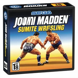 john madden : competitive sumo wrestling, the video game for the sega genesis game cartridge, box art, 1 9 9 8, video game