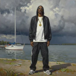 Snoop Dogg crossing the Delaware, oil on canvas