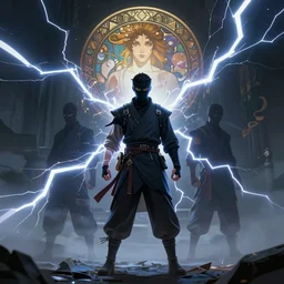character concept, wide angle, full body, symmetrical head - on centralized, young man with dark ninja clothes and superpowers. detailed, high quality, dynamic lightning, fantasy, scenematic. artwork by artgerm, wlop, alex ross, greg rutknowski, alphonse mucha