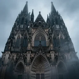 gothic cathedral, etherial mist, scary