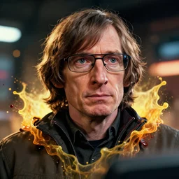 stephen hawking in rocketleague, splash art, movie still, detailed face, photorealistic facial features, cinematic lighting, dramatic, octane render, long lens, shallow depth of field, bokeh, anamorphic lens flare, 8 k, hyper detailed, 3 5 mm film grain