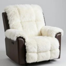 a recliner covered in long white fur