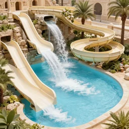 ancient roman waterpark with water slides